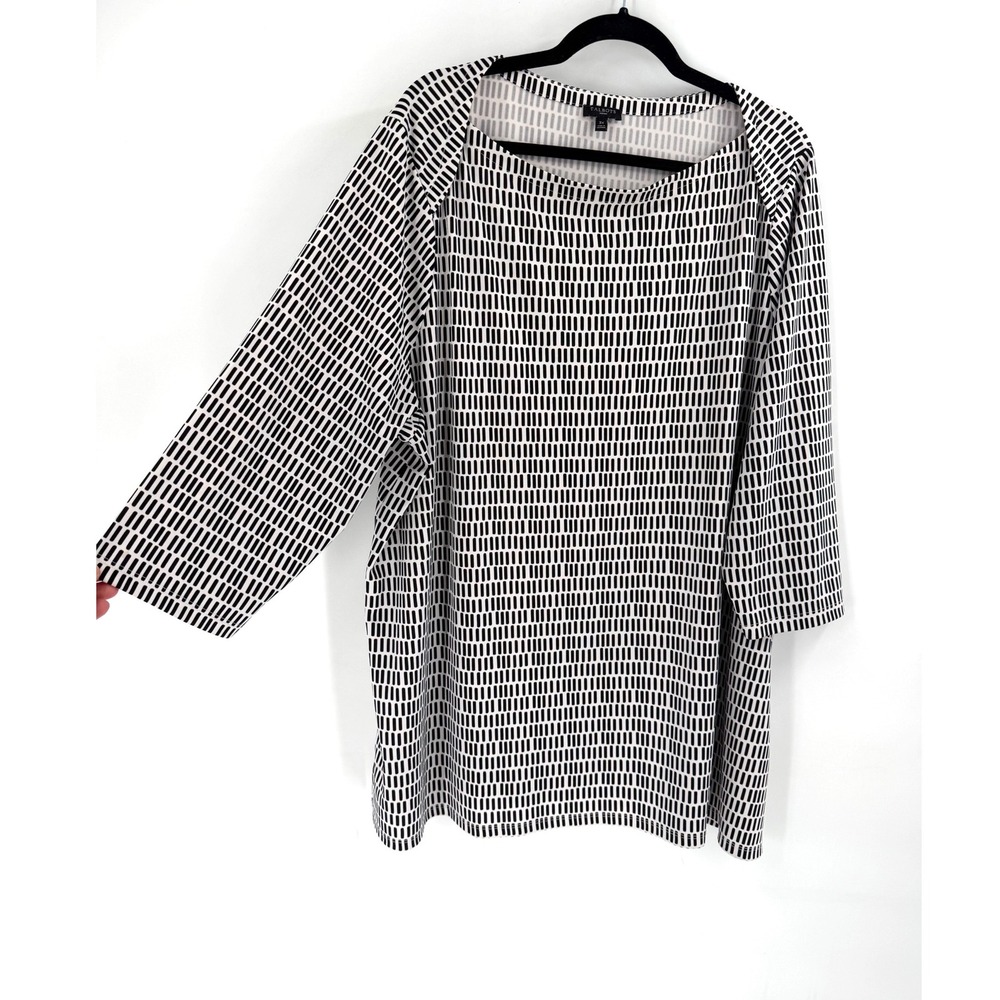 Talbots Tunic Top Women‎ 3X Black White Dash Print 3/4 Sleeve Mod Liquid Knit